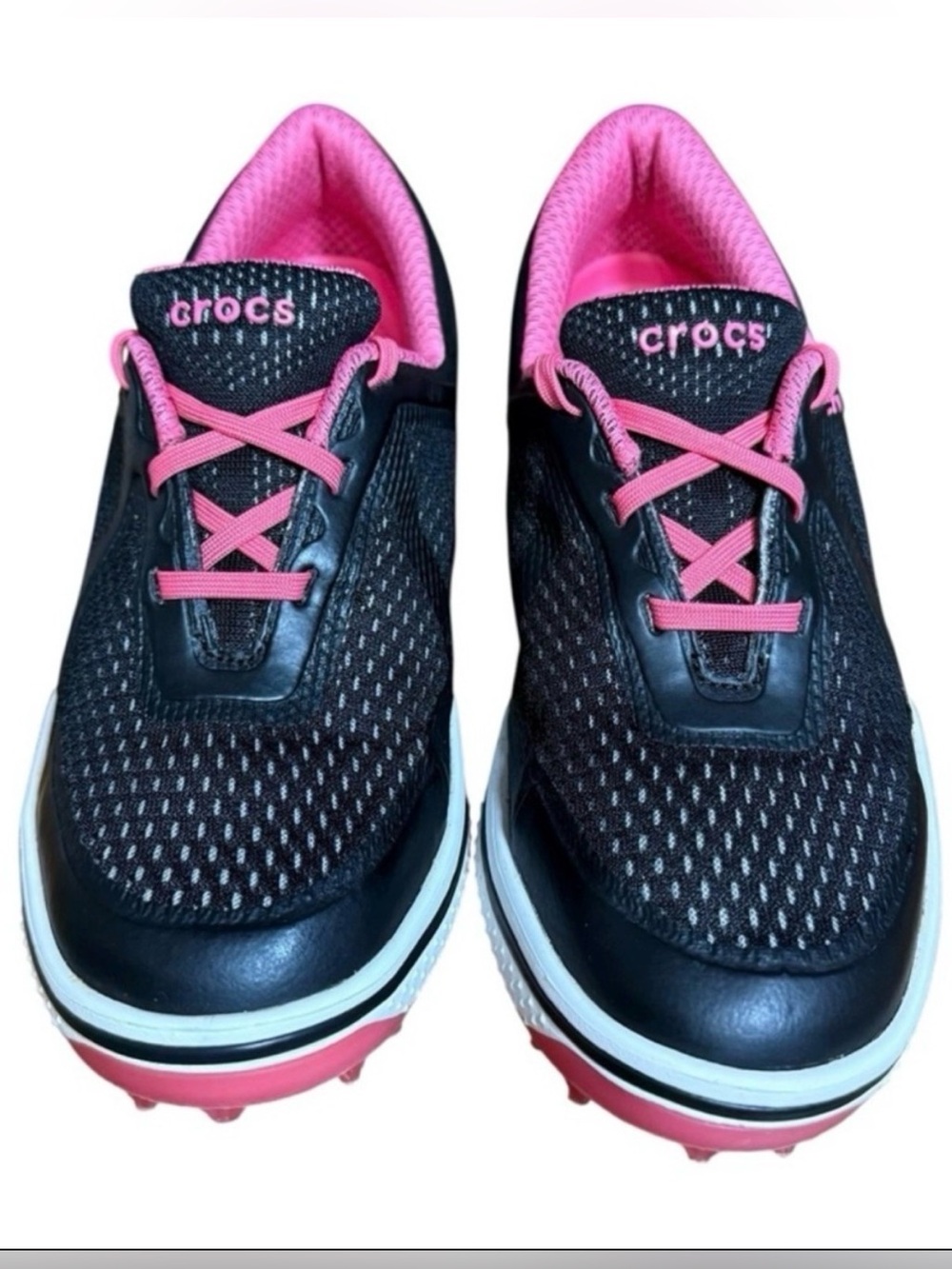 Crocs Women’s Torrey Pine Black Pink Lace Up Golf Shoes Pink Spikes Size 7